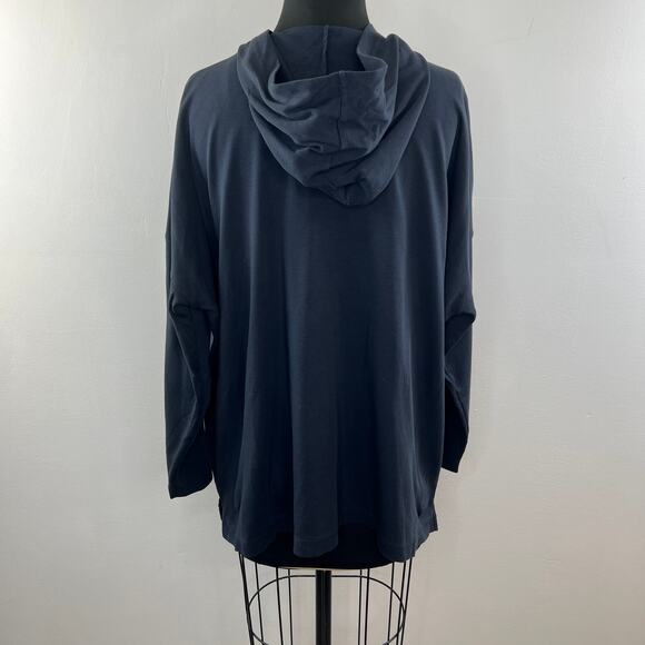 Eskandar Blue Hoodie Pima Cotton Pockets Draped Sleeve Hooded Top Classic Size 0 - Picture 7 of 10